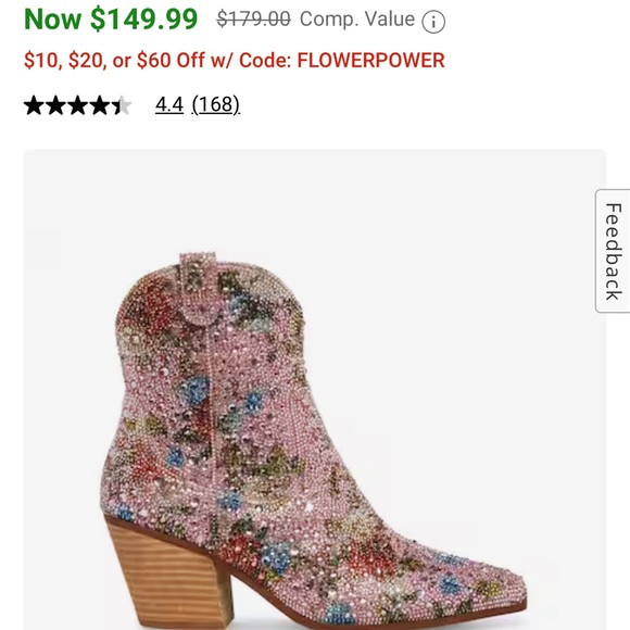 Betsey Johnson Emory Rhinestone Western Boot Pink Floral Sequin Sz 6 - Picture 4 of 6